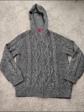 Saks Fifth Avenue Men's Black-Gray Marled Cable Knit Zip Hoodie